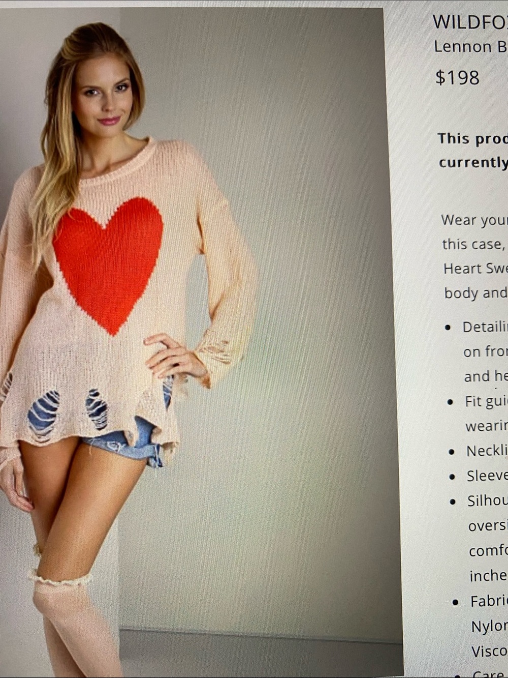 Wildfox Lennon Big Heart Distressed Oversized Sweater
